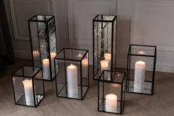 Harlequin Lantern - Clear Mirror, Black Frame Large - wall mounted (20*20*65)