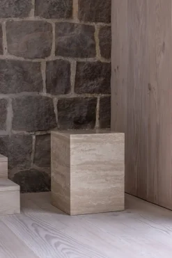 Phantom Cube Table - Travertine Side Table