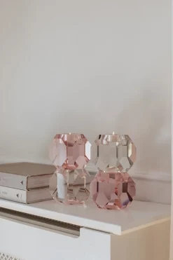 Sky T-Light Candle Holder - Pink/Clear Stacked