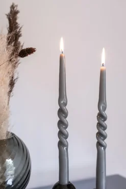 The Glossy Candle Collection - Packed with 4 pieces per box - Steel Grey Middle Curled