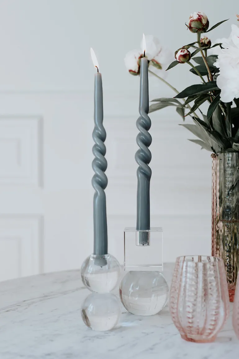 The Glossy Candle Collection - Packed with 4 pieces per box - Steel Grey Middle Curled